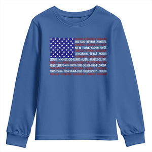 Vintage American Flag Youth Sweatshirt With States 4th Of July TS10 Royal Blue Print Your Wear