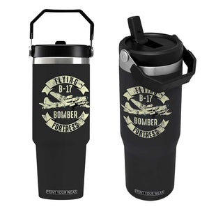 Vintage B-17 Bomber WW2 Aircraft Flip Straw Tumbler Plane Aviation Fighter Airplane Retro Grunge TS02 One Size: 30 oz Black Print Your Wear