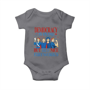 Vintage Feminist Americana Baby Onesie Democracy Is Dying But Hey Nice Fireworks Funny 4th Of July TS02 Charcoal Print Your Wear