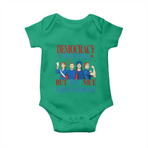 Vintage Feminist Americana Baby Onesie Democracy Is Dying But Hey Nice Fireworks Funny 4th Of July TS02 Irish Green Print Your Wear