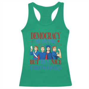 Vintage Feminist Americana Racerback Tank Top Democracy Is Dying But Hey Nice Fireworks Funny 4th Of July TS02 Irish Green Print Your Wear