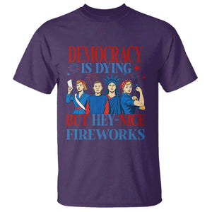 Vintage Feminist Americana T Shirt Democracy Is Dying But Hey Nice Fireworks Funny 4th Of July TS02 Purple Print Your Wear