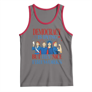 Vintage Feminist Americana Tank Top Democracy Is Dying But Hey Nice Fireworks Funny 4th Of July TS02 Deep Heather Red Print Your Wear