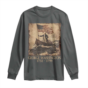 Vintage George Washington Long Sleeve Shirt 4th Of July Patriotic Gift TS10 Dark Heather Print Your Wear