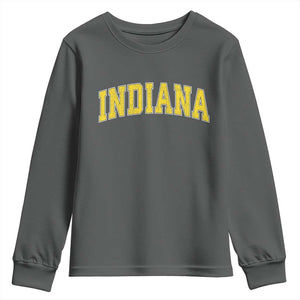 Vintage Indiana IN Youth Sweatshirt Retro Throwback Design Classic Yellow Athletic Sports TS02 Dark Heather Print Your Wear