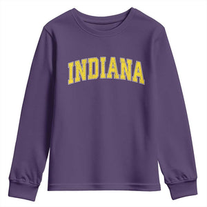 Vintage Indiana IN Youth Sweatshirt Retro Throwback Design Classic Yellow Athletic Sports TS02 Purple Print Your Wear