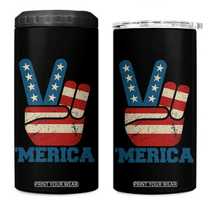Vintage Merica Peace Sign 4 in 1 Can Cooler Tumbler Retro Patriotic 4th of July USA Flag TS02 One Size: 16 oz Black Print Your Wear