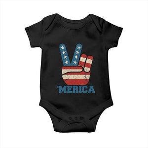 Vintage Merica Peace Sign Baby Onesie Retro Patriotic 4th of July USA Flag TS02 Black Print Your Wear