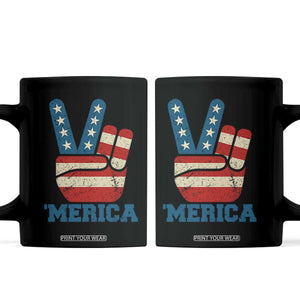 Vintage Merica Peace Sign Coffee Mug Retro Patriotic 4th of July USA Flag TS02 Black Print Your Wear