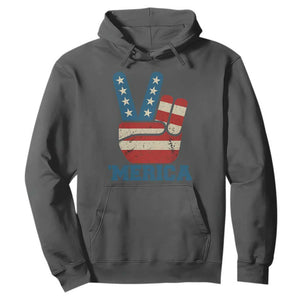 Vintage Merica Peace Sign Hoodie Retro Patriotic 4th of July USA Flag TS02 Dark Heather Print Your Wear