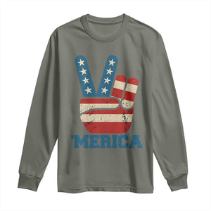 Vintage Merica Peace Sign Long Sleeve Shirt Retro Patriotic 4th of July USA Flag TS02 Military Green Print Your Wear