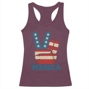 Vintage Merica Peace Sign Racerback Tank Top Retro Patriotic 4th of July USA Flag TS02 Maroon Print Your Wear