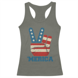 Vintage Merica Peace Sign Racerback Tank Top Retro Patriotic 4th of July USA Flag TS02 Military Green Print Your Wear