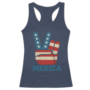 Vintage Merica Peace Sign Racerback Tank Top Retro Patriotic 4th of July USA Flag TS02 Navy Print Your Wear