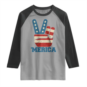 Vintage Merica Peace Sign Raglan Shirt Retro Patriotic 4th of July USA Flag TS02 Sport Gray Black Print Your Wear