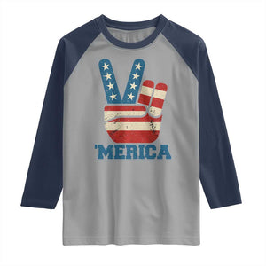 Vintage Merica Peace Sign Raglan Shirt Retro Patriotic 4th of July USA Flag TS02 Sport Gray Navy Print Your Wear