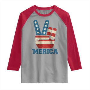 Vintage Merica Peace Sign Raglan Shirt Retro Patriotic 4th of July USA Flag TS02 Sport Gray Red Print Your Wear