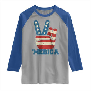 Vintage Merica Peace Sign Raglan Shirt Retro Patriotic 4th of July USA Flag TS02 Sport Gray Royal Print Your Wear