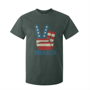 Vintage Merica Peace Sign T Shirt For Kid Retro Patriotic 4th of July USA Flag TS02 Dark Forest Green Print Your Wear