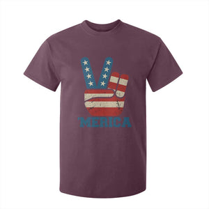 Vintage Merica Peace Sign T Shirt For Kid Retro Patriotic 4th of July USA Flag TS02 Maroon Print Your Wear