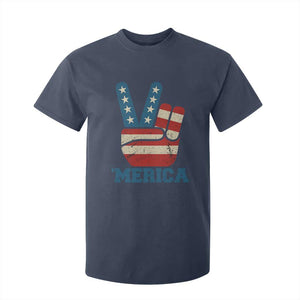 Vintage Merica Peace Sign T Shirt For Kid Retro Patriotic 4th of July USA Flag TS02 Navy Print Your Wear