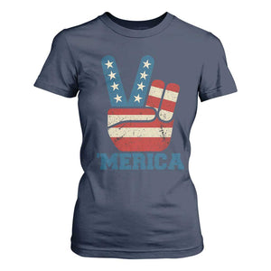 Vintage Merica Peace Sign T Shirt For Women Retro Patriotic 4th of July USA Flag TS02 Navy Print Your Wear