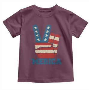 Vintage Merica Peace Sign Toddler T Shirt Retro Patriotic 4th of July USA Flag TS02 Maroon Print Your Wear