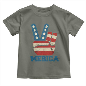 Vintage Merica Peace Sign Toddler T Shirt Retro Patriotic 4th of July USA Flag TS02 Military Green Print Your Wear