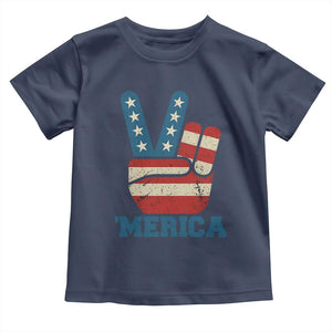 Vintage Merica Peace Sign Toddler T Shirt Retro Patriotic 4th of July USA Flag TS02 Navy Print Your Wear