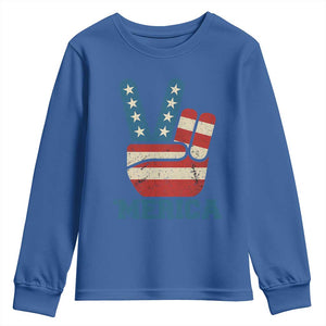 Vintage Merica Peace Sign Youth Sweatshirt Retro Patriotic 4th of July USA Flag TS02 Royal Blue Print Your Wear