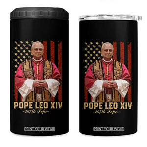 Vintage Pope Leo XIV 4 in 1 Can Cooler Tumbler 267th Pope American Flag TS02 One Size: 16 oz Black Print Your Wear