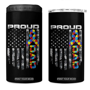 Vintage Proud Autism Dad 4 in 1 Can Cooler Tumbler USA American Flag Father Day TS10 One Size: 16 oz Black Print Your Wear
