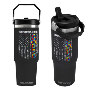 Vintage Proud Autism Dad Flip Straw Tumbler USA American Flag Father Day TS10 One Size: 30 oz Black Print Your Wear