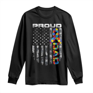 Vintage Proud Autism Dad Long Sleeve Shirt USA American Flag Father Day TS10 Black Print Your Wear
