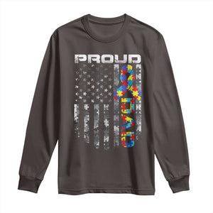Vintage Proud Autism Dad Long Sleeve Shirt USA American Flag Father Day TS10 Dark Chocolate Print Your Wear