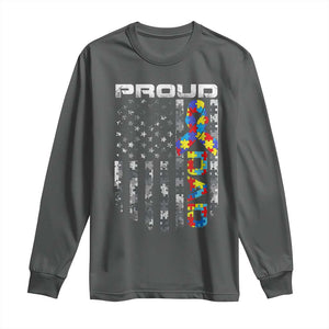 Vintage Proud Autism Dad Long Sleeve Shirt USA American Flag Father Day TS10 Dark Heather Print Your Wear