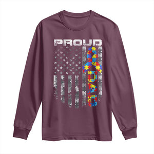 Vintage Proud Autism Dad Long Sleeve Shirt USA American Flag Father Day TS10 Maroon Print Your Wear