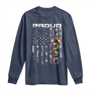 Vintage Proud Autism Dad Long Sleeve Shirt USA American Flag Father Day TS10 Navy Print Your Wear