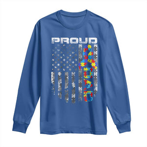 Vintage Proud Autism Dad Long Sleeve Shirt USA American Flag Father Day TS10 Royal Blue Print Your Wear