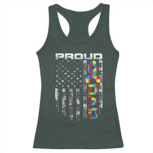 Vintage Proud Autism Dad Racerback Tank Top USA American Flag Father Day TS10 Dark Forest Green Print Your Wear