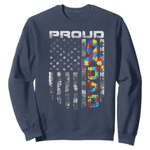 Vintage Proud Autism Dad Sweatshirt USA American Flag Father Day TS10 Navy Print Your Wear