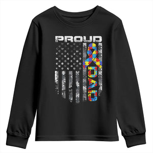 Vintage Proud Autism Dad Youth Sweatshirt USA American Flag Father Day TS10 Black Print Your Wear