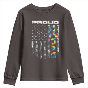 Vintage Proud Autism Dad Youth Sweatshirt USA American Flag Father Day TS10 Dark Chocolate Print Your Wear