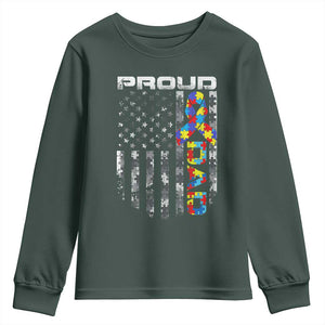Vintage Proud Autism Dad Youth Sweatshirt USA American Flag Father Day TS10 Dark Forest Green Print Your Wear