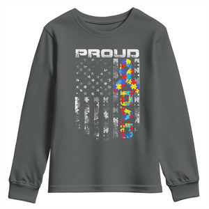 Vintage Proud Autism Dad Youth Sweatshirt USA American Flag Father Day TS10 Dark Heather Print Your Wear