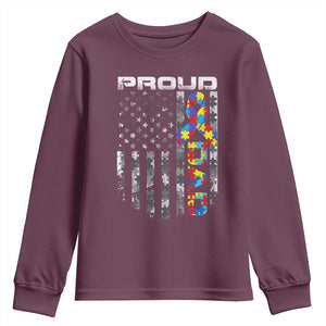 Vintage Proud Autism Dad Youth Sweatshirt USA American Flag Father Day TS10 Maroon Print Your Wear