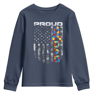 Vintage Proud Autism Dad Youth Sweatshirt USA American Flag Father Day TS10 Navy Print Your Wear