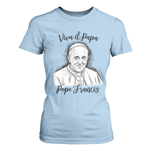 Viva il Papa Pope Francis T Shirt For Women Thank You Papa Catholic Tribute TS02 Light Blue Print Your Wear