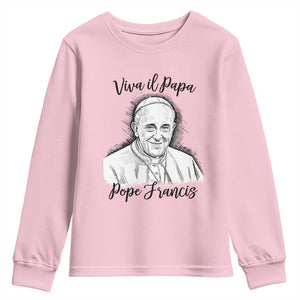 Viva il Papa Pope Francis Youth Sweatshirt Thank You Papa Catholic Tribute TS02 Light Pink Print Your Wear