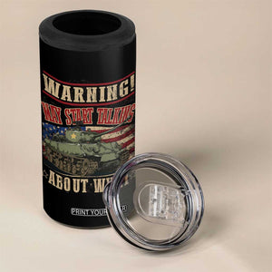Warning May Start Talking About WWII 4 in 1 Can Cooler Tumbler American Flag Tank TS11 Print Your Wear